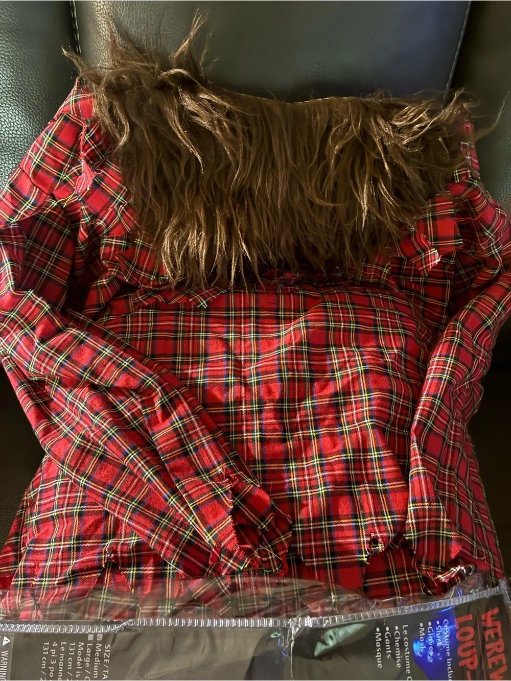 Werewolf Kids Costume - Brown Fur with Red Plaid Shirt Medium Size (8-10)